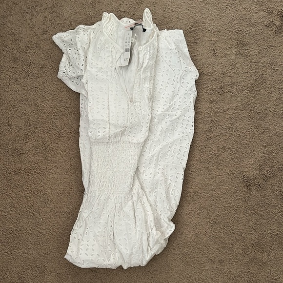 Provence smocked-waist midi dress in eyelet